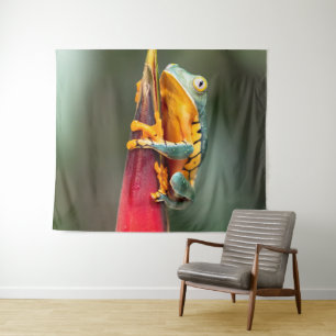 Tiger Legged Monkey Tree Frog Green Orange Tapestry