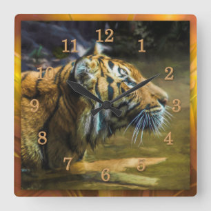 Tiger LIGHT and PEACE Square Wall Clock