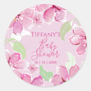Tiger Lilies Clematis Pink   Baby Shower Classic Round Sticker