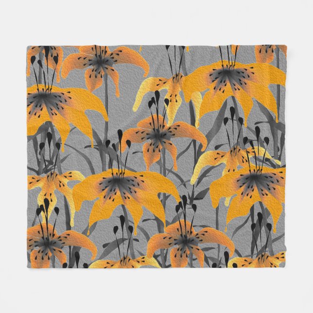 Tiger Lilies Fleece Blanket (Front (Horizontal))