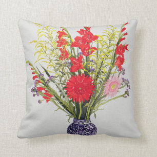 Tiger Lilies Gladioli and Scabious in a Blue Cushion