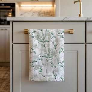 Tiger Lilies White Flower Mongrammed Tea Towel