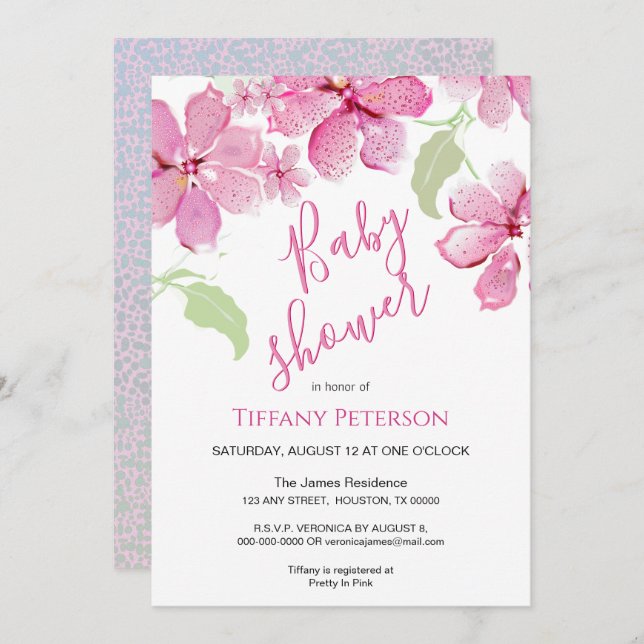 Tiger Lilly Clematis Pink Floral | Baby Shower Invitation (Front/Back)