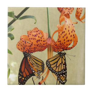 Tiger Lily and Monarchs Ceramic Tile