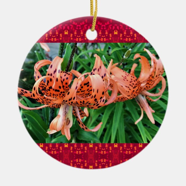 Tiger Lily Flower Ceramic Ornament (Front)
