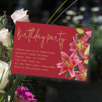 Tiger Lily Flowers Adult Birthday Party Invitation
