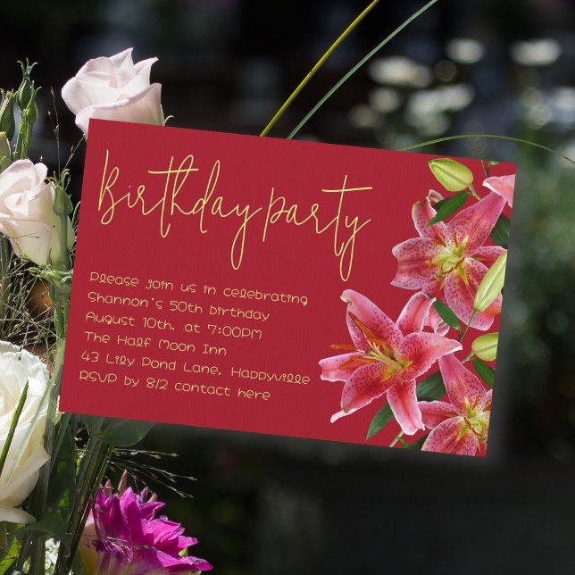 Tiger Lily Flowers Adult Birthday Party Invitation (Creator Uploaded)