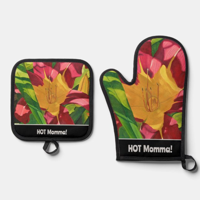 Tiger Lily Hot Momma Oven Mitt & Pot Holder Set (Front)