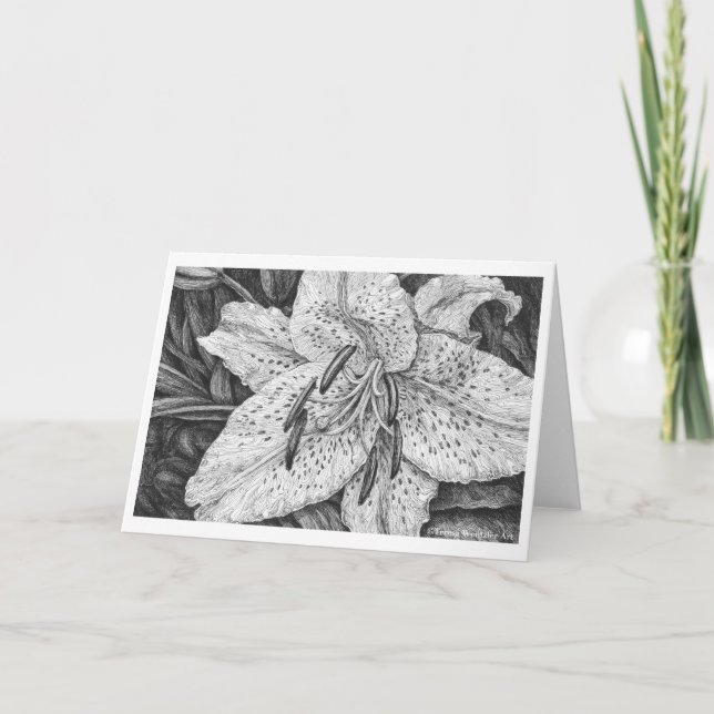 Tiger Lily Pen and Ink Drawing Card (Front)