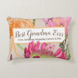 Tiger Lily & Protea Mother's Day Throw Pillow<br><div class="desc">Rectangular floral throw pillow with Best Grandma Ever message. Personalise the text with your own names or change the message for another occasion! Protea flowers and tiger lily behind a customisable message. Magenta pink,  light pink,  and orange flowers on a light beige background.</div>