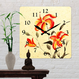 Tiger Lily - red Round Clock