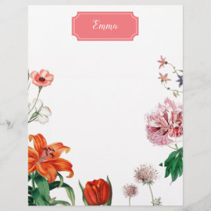 Tiger lily, tulip floral custom letterhead
