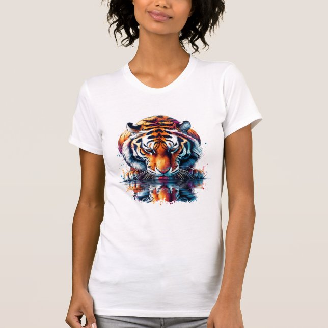 Tiger looking at Reflection in Water T-Shirt (Front)