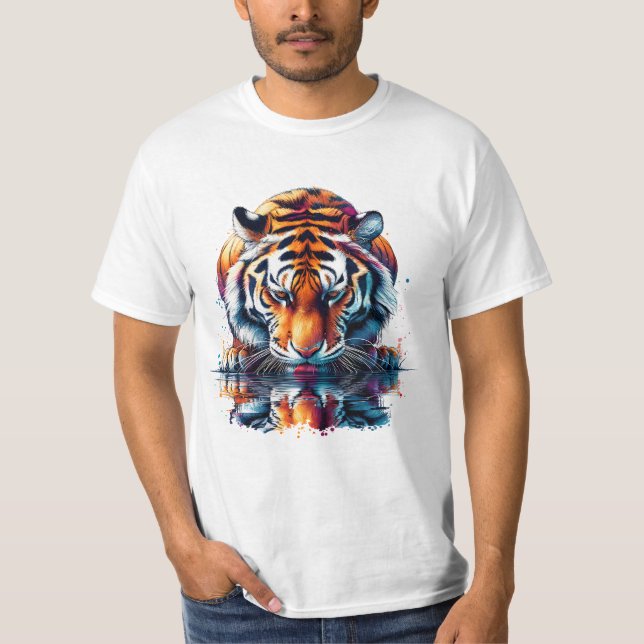Tiger looking at Reflection in Water T-Shirt (Front)