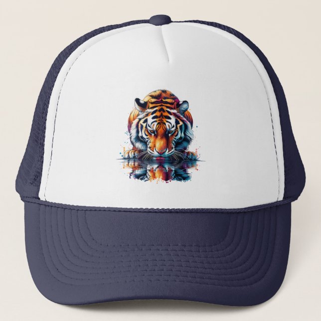Tiger looking at Reflection in Water Trucker Hat (Front)