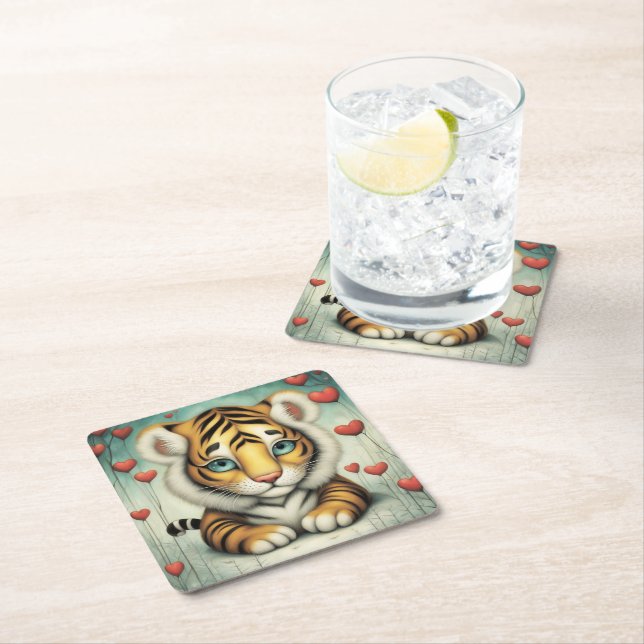 Tiger Love 2 Square Paper Coaster (Insitu)