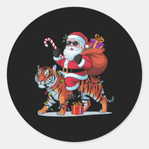 Tiger Lover Xmas Lighting Santa Riding Tiger Chris Classic Round Sticker