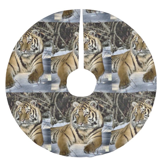 Tiger Lovers Christmas Brushed Polyester Tree Skirt (Front)