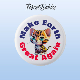 Tiger, Make Earth Great Again, Cute Environmental 3 Cm Round Badge