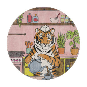 Tiger Making Tea Cutting Board