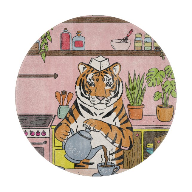 Tiger Making Tea Cutting Board (Front)