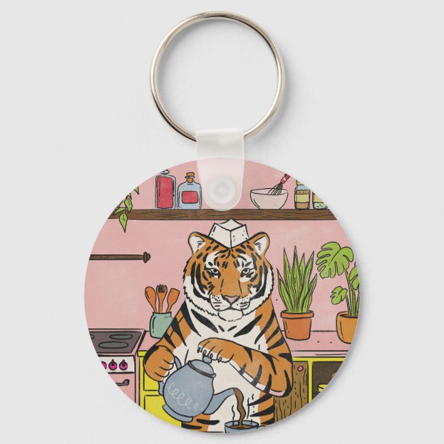 Tiger Making Tea Key Ring (Front)