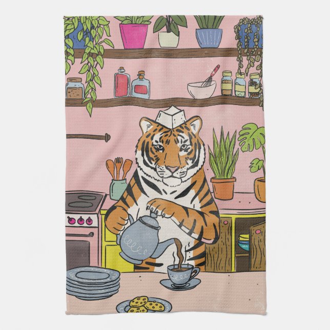 Tiger Making Tea Towel (Vertical)