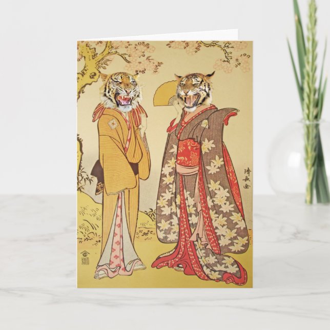 Tiger Man and Wife Japanese Print Couple Card (Front)