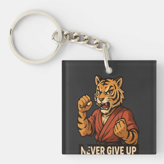 Tiger Martial Arts - Never Give up motivational  Key Ring (Front)