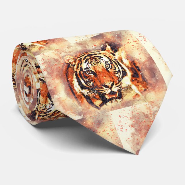 Tiger Masculine Tigers Cat Print Pattern Neck Tie (Rolled)