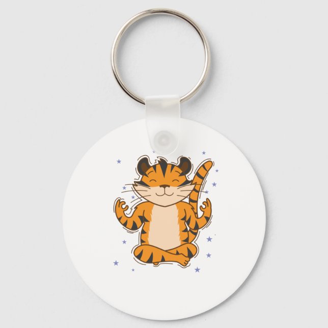 Tiger meditates big cat zoo key ring (Front)