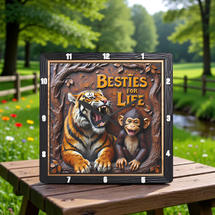 Tiger Monkey Tree Friends Square Wall Clock