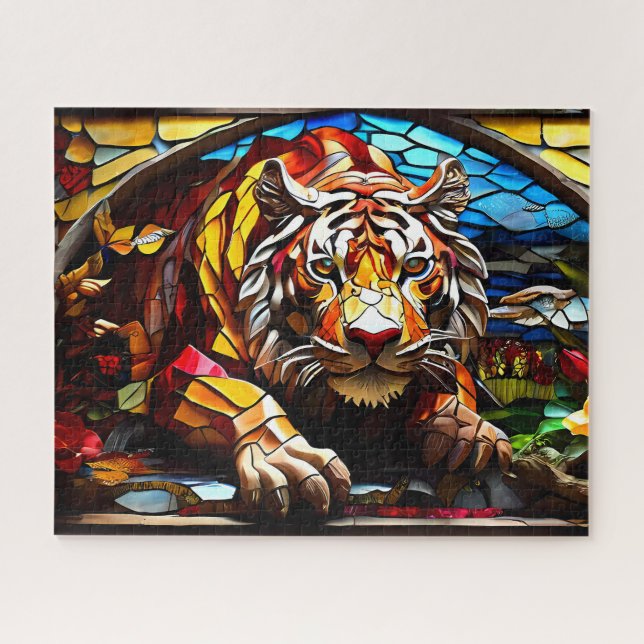 Tiger Mosaic Stained Glass Jigsaw Puzzle (Horizontal)