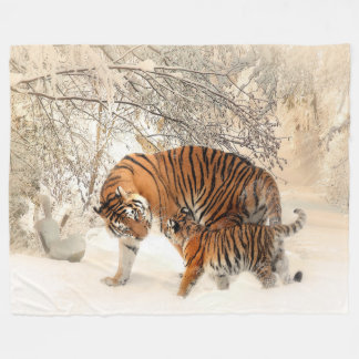 Tiger Mother and Cub Custom Fleece Blanket, Large Blanket