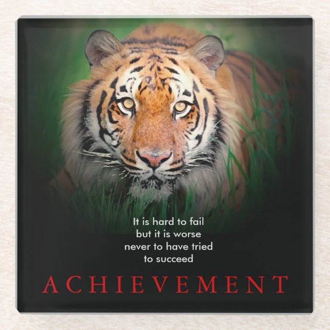 Tiger Motivational Achievement Glass Coaster (Front)