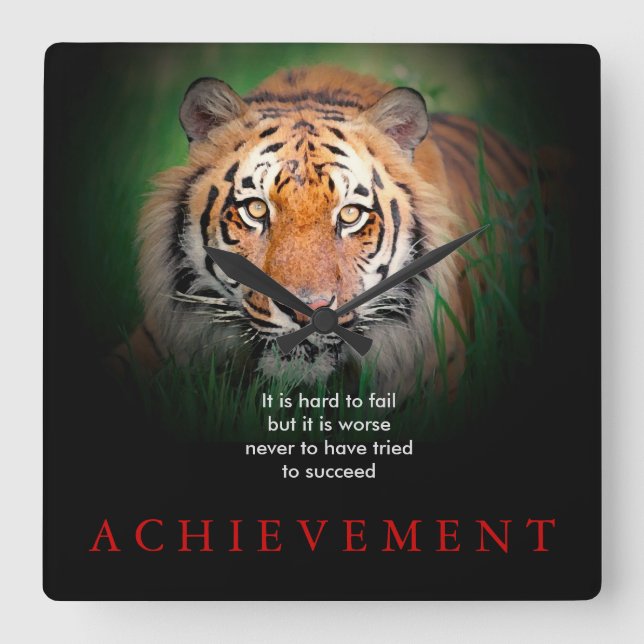Tiger Motivational Achievement Square Wall Clock (Front)