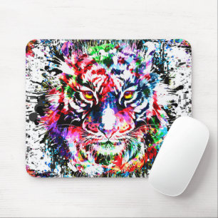 Tiger Mouse Pad Colourful Drawing Abstract Art