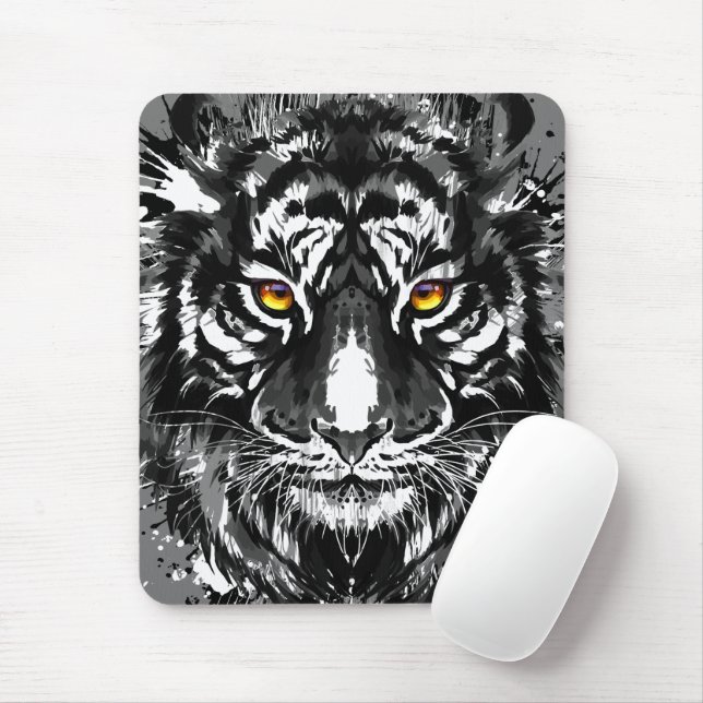 Tiger Mousepad | Black and White Tiger Drawing (With Mouse)