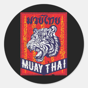 Tiger Muay Thai Kickboxing Mma Retro Training Gift Classic Round Sticker