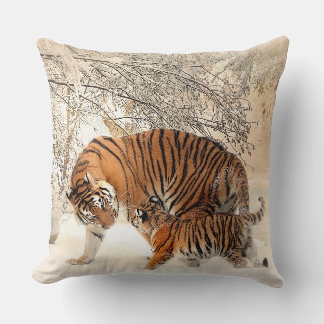 tiger mum and baby pillow (Front)