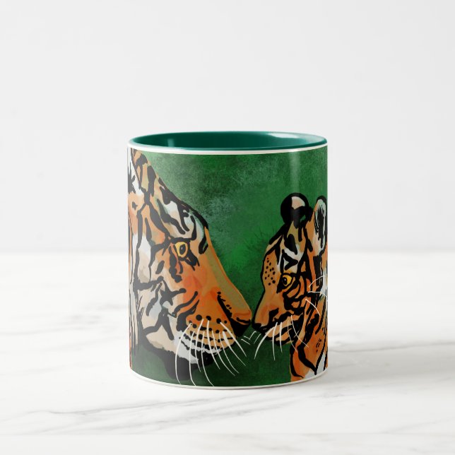 Tiger mum and cub Two-Tone coffee mug (Center)