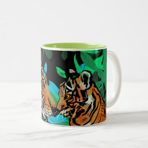 Tiger mum and cub Two-Tone coffee mug