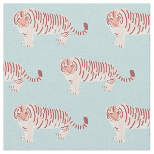 Tiger Mum & Cub Pattern Light Blue Fabric