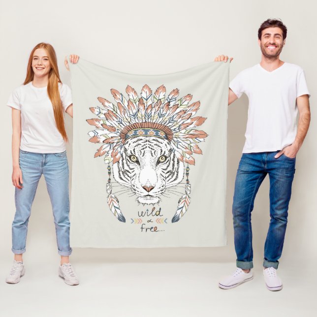 Tiger Native American Indian Chief Fleece Blanket (In Situ)
