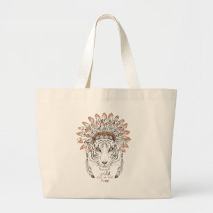 Tiger Native American Indian Chief Large Tote Bag