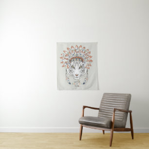 Tiger Native American Indian Chief Tapestry