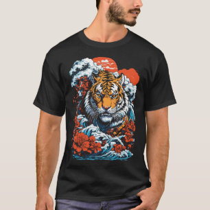 Tiger Ocean 1 Japanese Style Black T-Shirt