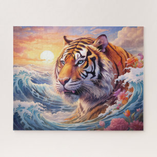 Tiger Ocean Waves Surreal Fantasy Art Jigsaw Puzzle