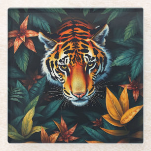 “Tiger of Mine” – Colourful Tiger Portrait Glass Coaster