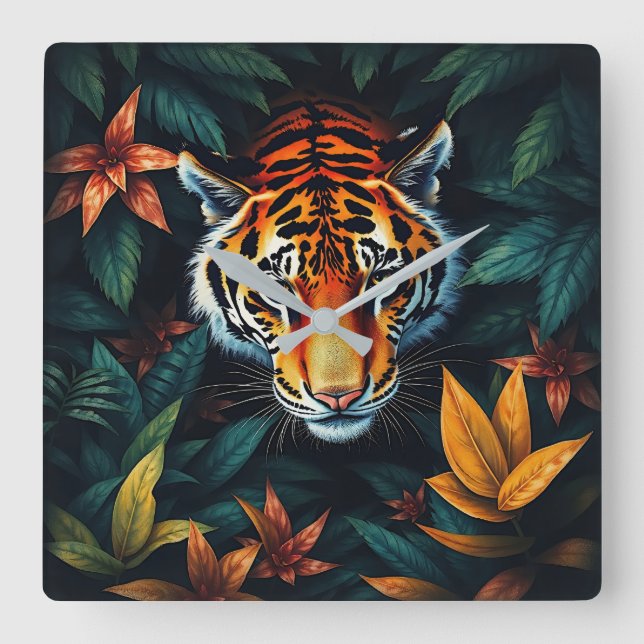 “Tiger of Mine” – Colourful Tiger Portrait Square Wall Clock (Front)